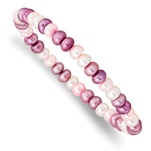 6-7mm White, Lavender and Pink Button Freshwater Cultured Pearl Stretch Bracelet