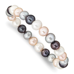 8-9mm White, Platinum, Peach and Black Near-Round Freshwater Cultured Pearl Stretch Bracelet