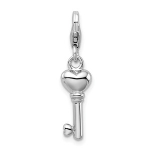 Amore La Vita Sterling Silver Rhodium-plated Polished 3-D Key Charm with Fancy Lobster Clasp