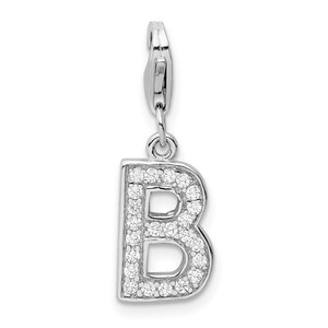 Amore La Vita Sterling Silver Rhodium-plated Polished CZ Letter B Initial Charm with Fancy Lobster Clasp - QC-61395C44-6865
