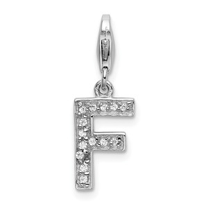 Amore La Vita Sterling Silver Rhodium-plated Polished CZ Letter F Initial Charm with Fancy Lobster Clasp - QC-997EEE5B-2886