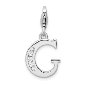Amore La Vita Sterling Silver Rhodium-plated Polished CZ Letter G Initial Charm with Fancy Lobster Clasp - QC-10AB9141-5264