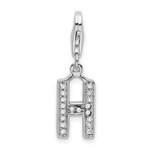 Amore La Vita Sterling Silver Rhodium-plated Polished CZ Letter H Initial Charm with Fancy Lobster Clasp - QC-AD99E1EA-2005
