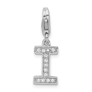 Amore La Vita Sterling Silver Rhodium-plated Polished CZ Letter I Initial Charm with Fancy Lobster Clasp - QC-F99FA46C-3940