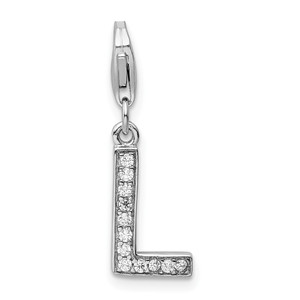 Amore La Vita Sterling Silver Rhodium-plated Polished CZ Letter L Initial Charm with Fancy Lobster Clasp - QC-D573F562-8694