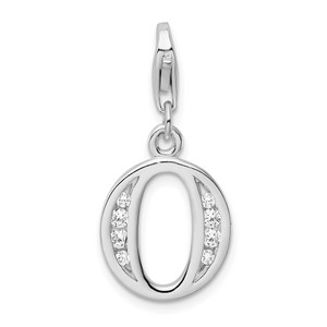 Amore La Vita Sterling Silver Rhodium-plated Polished CZ Letter O Initial Charm with Fancy Lobster Clasp - QC-00FCCBEE-2786