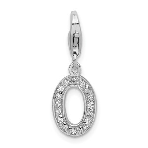 Amore La Vita Sterling Silver Rhodium-plated Polished CZ Letter O Initial Charm with Fancy Lobster Clasp - QC-17462669-3580