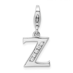 Amore La Vita Sterling Silver Rhodium-plated Polished CZ Letter Z Initial Charm with Fancy Lobster Clasp - QC-A00E4E2B-7884
