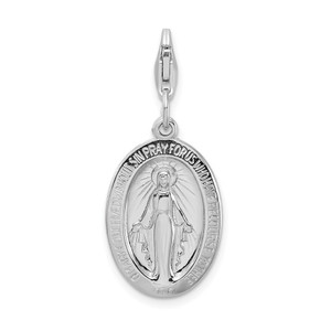 Amore La Vita Sterling Silver Rhodium-plated Polished Miraculous Medal Charm with Fancy Lobster Clasp - QC-EE3FBF12-4295