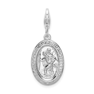 Amore La Vita Sterling Silver Rhodium-plated Polished Saint Christopher Medal Charm with Fancy Lobster Clasp - QC-830490E3-7250