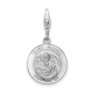 Amore La Vita Sterling Silver Rhodium-plated Polished Saint Michael Medal Charm with Fancy Lobster Clasp - QC-2B883D40-8560