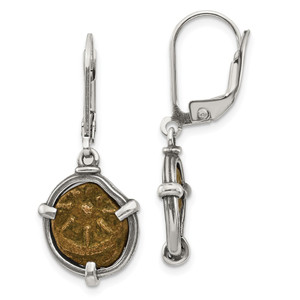 Ancient Coins Sterling Silver and Bronze Antiqued Widow's Mite Coin Leverback Dangle Earrings with a Certificate of Authenticity - QA-C72CB042-3277