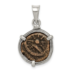 Ancient Coins Sterling Silver and Bronze Antiqued Widow's Mite Coin Pendant with a Certificate of Authenticity - QA-513BC6FE-5099
