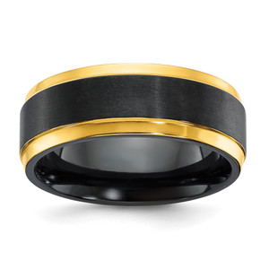 Black Zirconium Polished Yellow IP-plated w/Brushed Black Center 8mm Band - ZC-5FA8DB6A-2003