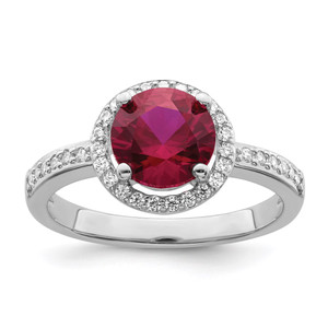 Brilliant Embers Sterling Silver Rhodium-plated 35 Stone Red Corundum and CZ Halo Ring - QM-95D3C109-7925
