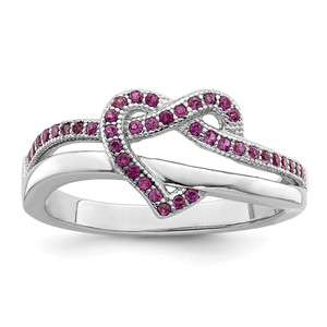 Brilliant Embers Sterling Silver Rhodium-plated 41 Stone Micro Pav‚ Red and White CZ Heart Ring - QM-567B7CED-1000