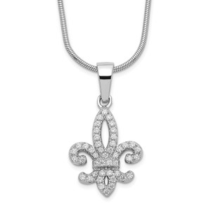 Brilliant Embers Sterling Silver Rhodium-plated 45 Stone 18 inch Micro Pav‚ CZ Fleur De Lis Necklace with 2 Inch Extender