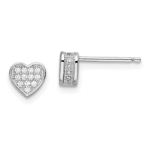 Brilliant Embers Sterling Silver Rhodium-plated 54 Stone Micro Pav‚ CZ Heart Post Earrings