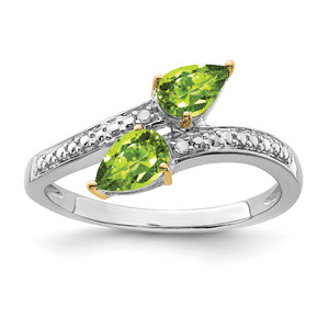 Brilliant Gemstones Sterling Silver with 14K Accent Rhodium-plated Peridot and Diamond Ring - QR-D540155F-8998