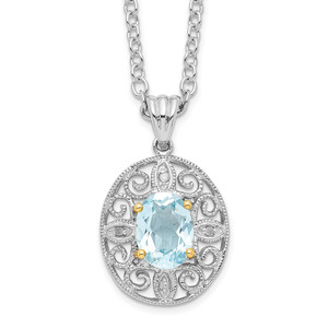 Brilliant Gemstones Sterling Silver with 14K Accent Rhodium-plated Sky Blue Topaz and Diamond 18 Inch Necklace with 2 Inch Extender - QG-D3790704-6107