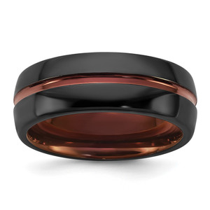 Ceramic Black Polished with Red IP-plated Center and Inside 8mm Band - CE-6B36BA32-7004