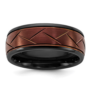 Ceramic Black Polished with Red IP-plated Scratch Finish Grooved Center 8mm - CE-47C2D896-7414