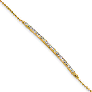 Cheryl M Sterling Silver Gold-plated Polished and Beaded CZ Bar 7 Inch Bracelet