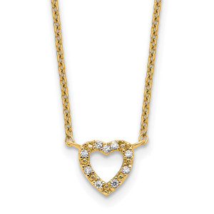 Cheryl M Sterling Silver Gold-plated Polished CZ Open Heart 16 Inch with 2 Inch Extension Necklace