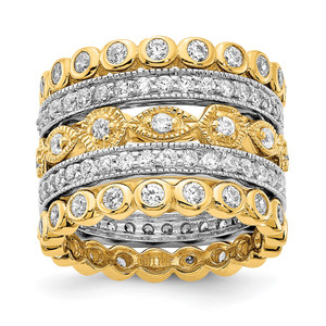 Cheryl M Sterling Silver Rhodium-plated and Gold-plated Brilliant-cut CZ 5 Piece Eternity Band Ring Set - QC-D41BC3F2-1842