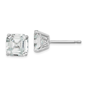 Cheryl M Sterling Silver Rhodium-plated Asscher-cut 7mm CZ Square Post Stud Earrings