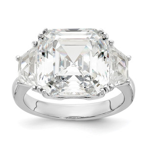 Cheryl M Sterling Silver Rhodium-plated Asscher-cut and Brilliant-cut CZ 3 Stone Ring - QC-0F6C3811-9126