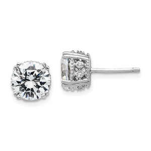 Cheryl M Sterling Silver Rhodium-plated Brilliant-cut 8mm CZ Stud Post Earrings - QC-26B82FA7-9036