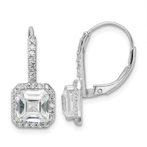 Cheryl M Sterling Silver Rhodium-plated Brilliant-cut and Asscher-cut CZ Leverback Earrings