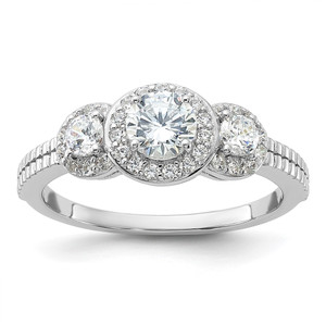Cheryl M Sterling Silver Rhodium-plated Brilliant-cut CZ 3-Stone Halo with Textured Side Ring - QC-B679F8F8-3237