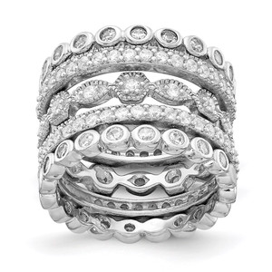 Cheryl M Sterling Silver Rhodium-plated Brilliant-cut CZ 5 Piece Eternity Ring Set - QC-02193848-2814