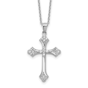 Cheryl M Sterling Silver Rhodium-plated Brilliant-cut CZ Cross 18 Inch Necklace with 2 Inch Extender - QC-E78F67A6-2013