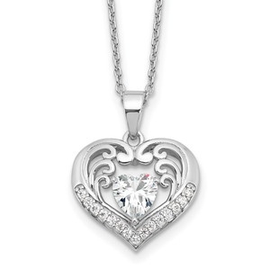 Cheryl M Sterling Silver Rhodium-plated Brilliant-cut CZ Heart 18 Inch Necklace with 2 Inch Extender - QC-D7B799A5-4803