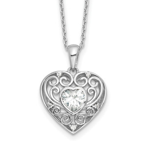 Cheryl M Sterling Silver Rhodium-plated Brilliant-cut CZ Heart 18 Inch Necklace with 2 Inch Extender - QC-E0564BBE-1669
