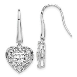 Cheryl M Sterling Silver Rhodium-plated Brilliant-cut CZ Heart Dangle Earrings - QC-8B9CBF11-4106
