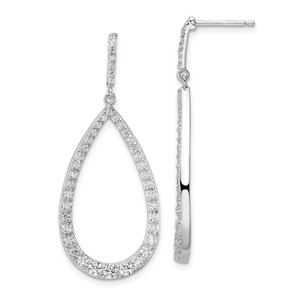 Cheryl M Sterling Silver Rhodium-plated Brilliant-cut CZ Open Pear Shape Post Dangle Earrings