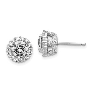 Cheryl M Sterling Silver Rhodium-plated Brilliant-cut CZ Round Halo Post Earrings