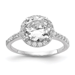 Cheryl M Sterling Silver Rhodium-plated Brilliant-cut CZ Round Halo with Side Stones Ring - QC-9DDD2AF3-2889