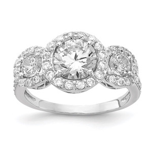 Cheryl M Sterling Silver Rhodium-plated Brilliant-cut CZ Three Stone Halo Ring - QC-1D8933D9-7255