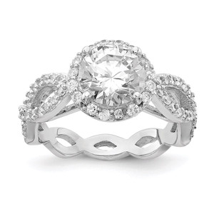Cheryl M Sterling Silver Rhodium-plated Brilliant-cut Round CZ Halo Center and Twisted Design Ring - QC-B5C728C0-9151