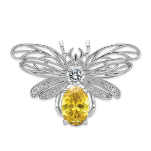 Cheryl M Sterling Silver Rhodium-plated Brilliant-cut Yellow and White CZ Bee Pin