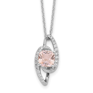 Cheryl M Sterling Silver Rhodium-plated Cushion-cut Simulated Morganite & White Brilliant-cut CZ 18 Inch Necklace with 2 Inch Extender
