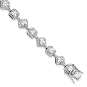 Cheryl M Sterling Silver Rhodium-plated Fancy Brilliant-cut and Cushion-cut CZ 7.5 Inch Bracelet