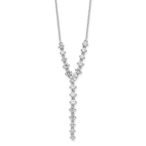 Cheryl M Sterling Silver Rhodium-plated Fancy Brilliant-cut Round & Pear CZ Y-Drop 16 Inch Necklace