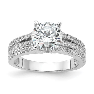 Cheryl M Sterling Silver Rhodium-plated Fancy Brilliant-cut Round CZ Center Stone Ring - QC-4D493CB1-7206