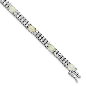 Cheryl M Sterling Silver Rhodium-plated Fancy Cabochon Lab Created Opal and Brilliant-cut CZ 7.5 Inch Bracelet